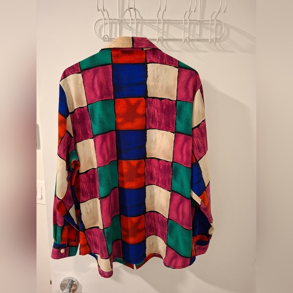 Vintage Le Caviar Women's Festive/Vibrant Check Button-Up Shirt (Size M) - Picture 7 of 9